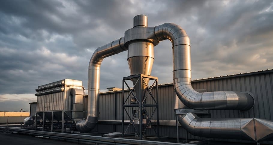 Dust and fume extraction ductwork on a shop floor