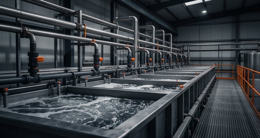 Representative electroplating line with plating tanks and fume extraction